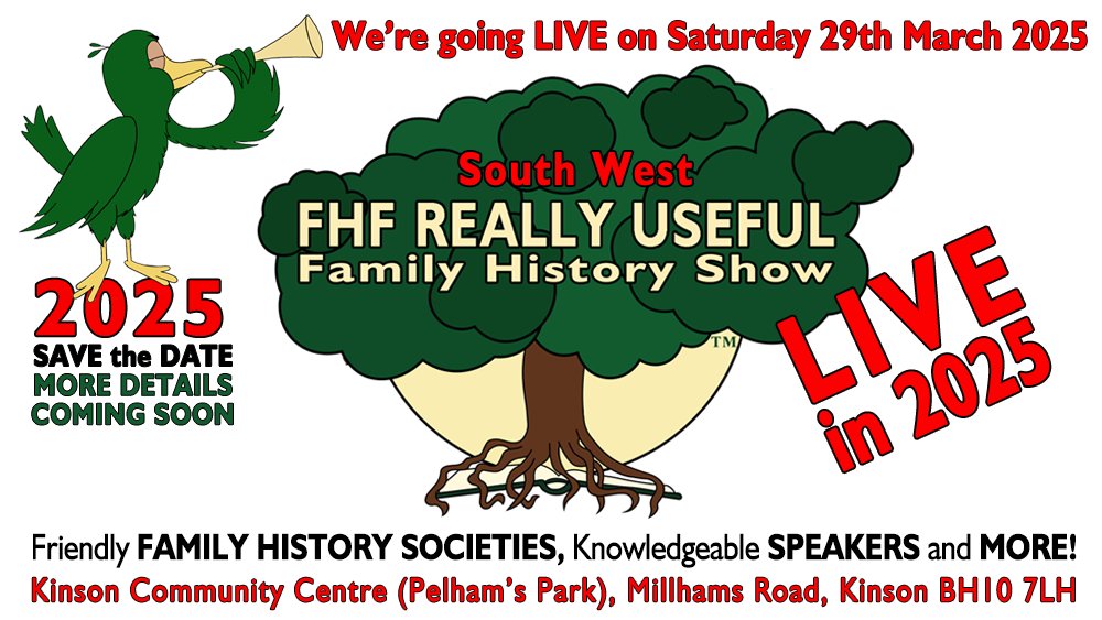 Join us for the next Really Useful Show LIVE on 29 March at Kinson, near Bournemouth! #FamilyHistory #Genealogy buff.ly/4fIE2fN
