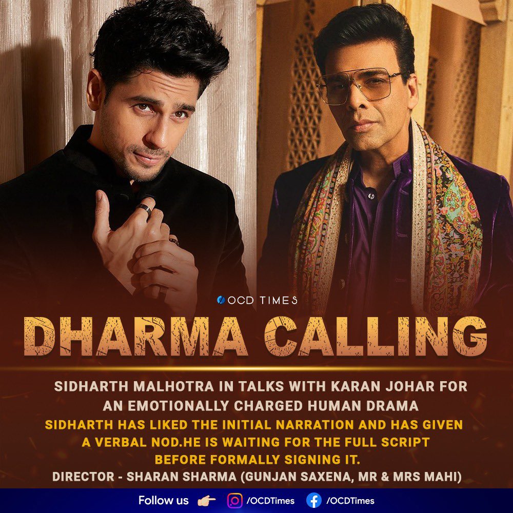 ocdtimes's tweet image. This will mark the 7th collaboration between Karan Johar and Sidharth Malhotra within 13 years, following #StudentOfTheYear (2012), #HaseeTohPhasee (2014), #Brothers (2015), #KapoorAndSons (2016), and #Shershaah (2021) and Yodha (2024).
.
#OCDTimes #KaranJohar #SidharthMalhotra