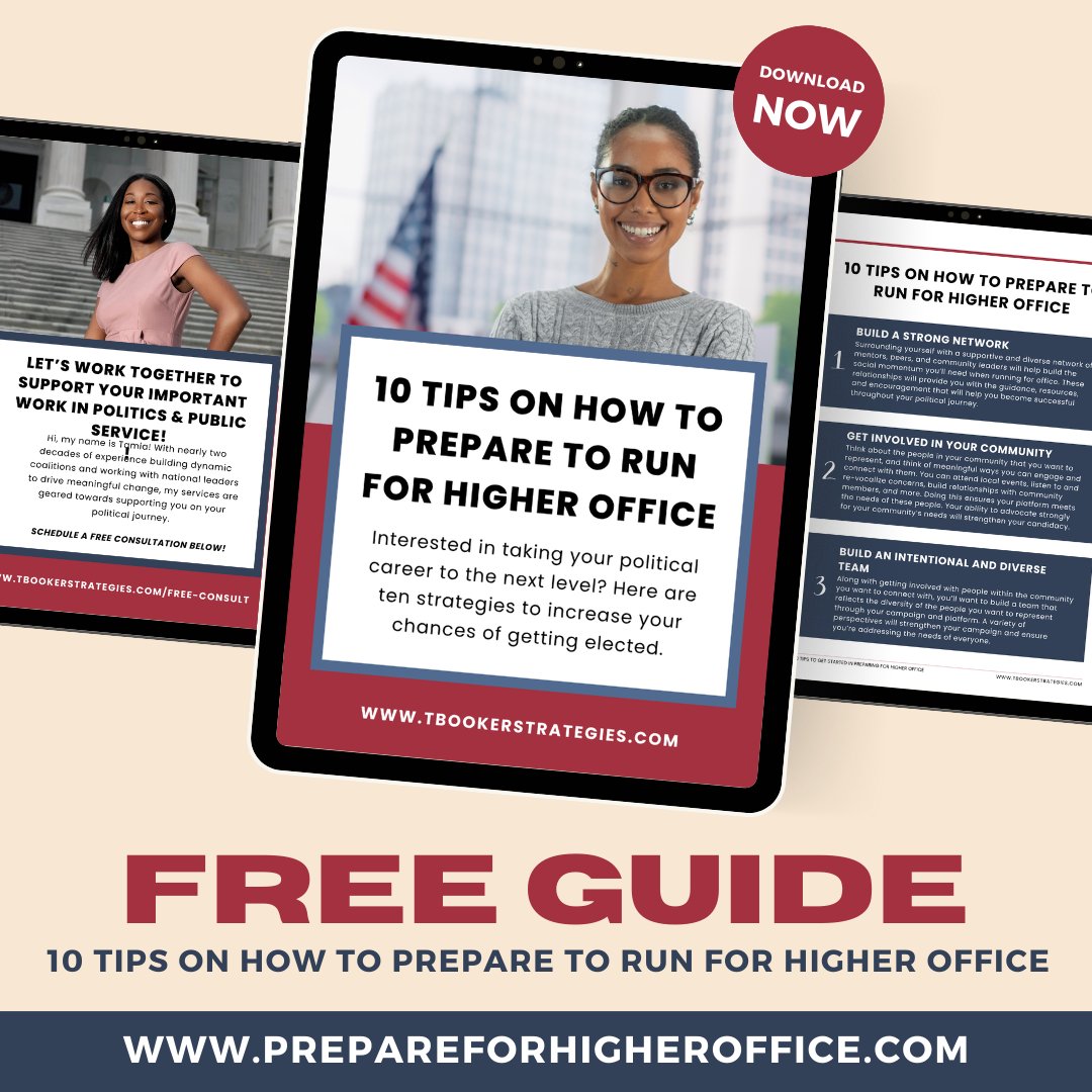 If you are interested in pursuing #higheroffice, there's no better time than now to make a bigger impact in your community and beyond.

Learn my proven tips to help prepare you to run for higher office in my new free guide. DOWNLOAD BELOW!

prepareforhigheroffice.com