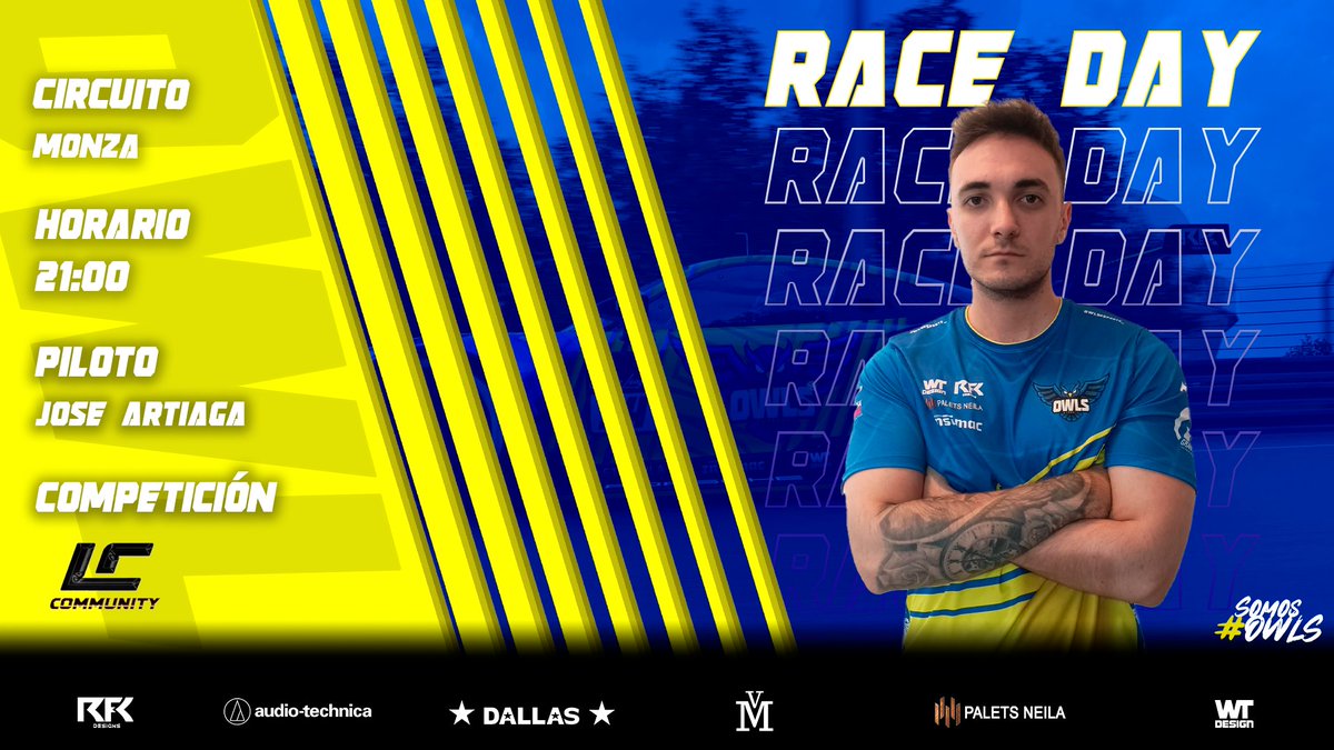 OWLS eSports 🦉🇪🇦 (@owlsesports_) on Twitter photo RACE DAY 🔜
🎥 Twitch.tv/elKalvo_GT
<a href="/community_lc/">LC Community</a> 
<a href="/joseart19/">OWLS_JoseArt19</a> 
#SomosOWLS #RFKDESIGNS #VMPROJECTS #DALLASPIZZA #AUDIOTECHNICA #PALETSNEILA #WTDESIGNS RACE DAY 🔜
🎥 Twitch.tv/elKalvo_GT
<a href="/community_lc/">LC Community</a> 
<a href="/joseart19/">OWLS_JoseArt19</a> 
#SomosOWLS #RFKDESIGNS #VMPROJECTS #DALLASPIZZA #AUDIOTECHNICA #PALETSNEILA #WTDESIGNS