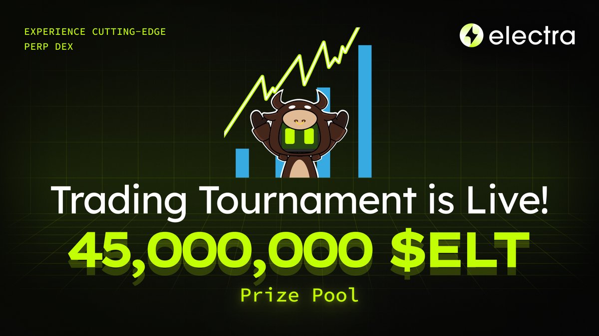 ElectraTrade's tweet image. Trading Tournament is LIVE

🏆 Finally, Electrons! The event you’ve been waiting for is HERE!

⚡️ Trade right now at beta.electra.trade/ref/hXLBNcan

Get ready to prove your trading skills, compete for BIG rewards, and claim your place on the leaderboard.