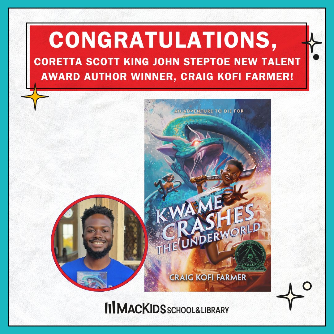 Macmillan Children's School & Library π (@mackidssl) on Twitter photo π€©Great news! Craig Kofi Farmer receives the Coretta Scott King John Steptoe New Talent Author Award for KWAME CRASHES THE UNDERWORLD!
<a href="/CSKBART_ALA/">ALA CSK Book Awards Round Table</a> <a href="/State_Farmm/">Craig Kofi Farmer, M.Ed.</a>
#ALAyma #LibLearnX25
bit.ly/3CeLFMt π€©Great news! Craig Kofi Farmer receives the Coretta Scott King John Steptoe New Talent Author Award for KWAME CRASHES THE UNDERWORLD!
<a href="/CSKBART_ALA/">ALA CSK Book Awards Round Table</a> <a href="/State_Farmm/">Craig Kofi Farmer, M.Ed.</a>
#ALAyma #LibLearnX25
bit.ly/3CeLFMt
