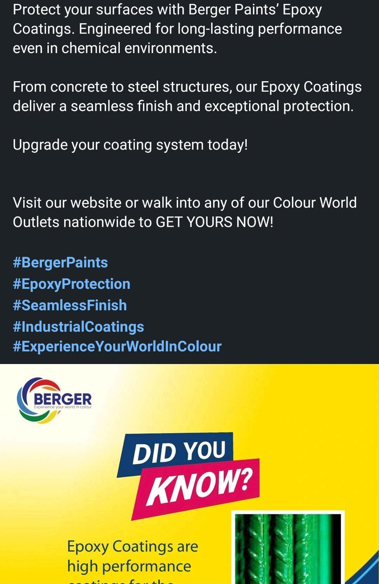 olumyd_1's tweet image. #bergerpaints
#EpoxyProtection 
#SeamlessFinish
#lndustrialCoating
#ExperienceYourWorldnColour