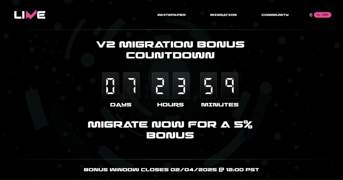 Less than 8 days remaining to get your $LIVE migration bonus!

Link below 👇