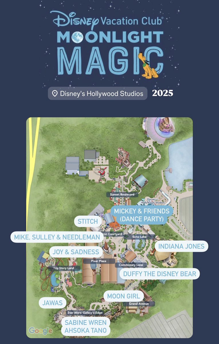 CharactersPBlog's tweet photo. Disney Vacation Club Moonlight Magic events returned last night, with the first night of 2025 hosted at Disney’s Hollywood Studios. The line-up was similar to the previous year! ✨💫
(Credit: @DisCharCentral @FiBelleFi &amp; others)
#DVC #moonlightmagic #DisneyParks https://t.co/1hL1yh9kWM