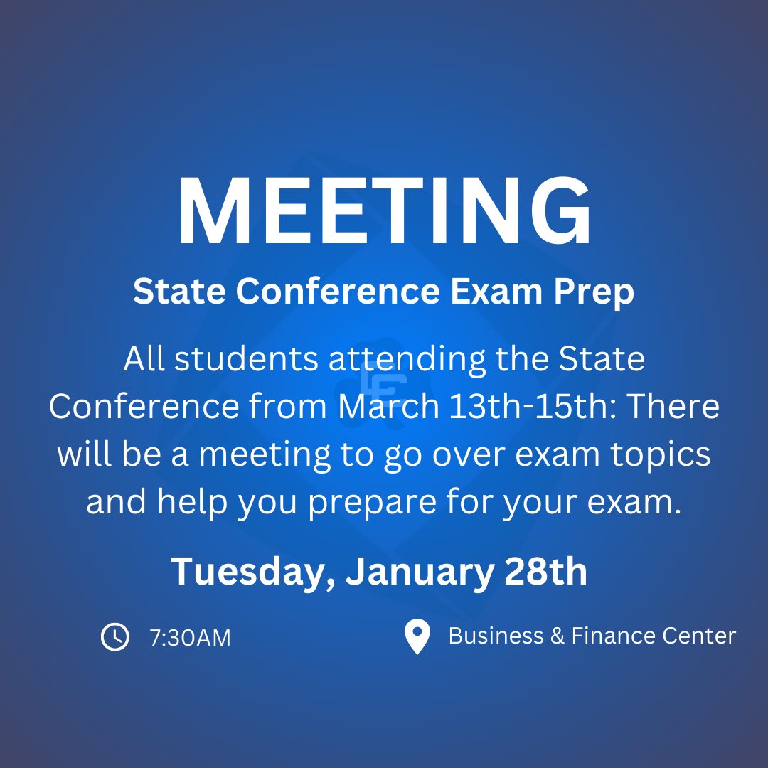 State Conference attendees: Don’t miss this important meeting to review exam topics and ensure you’re fully prepared for SCDC. Let’s set ourselves up for success.