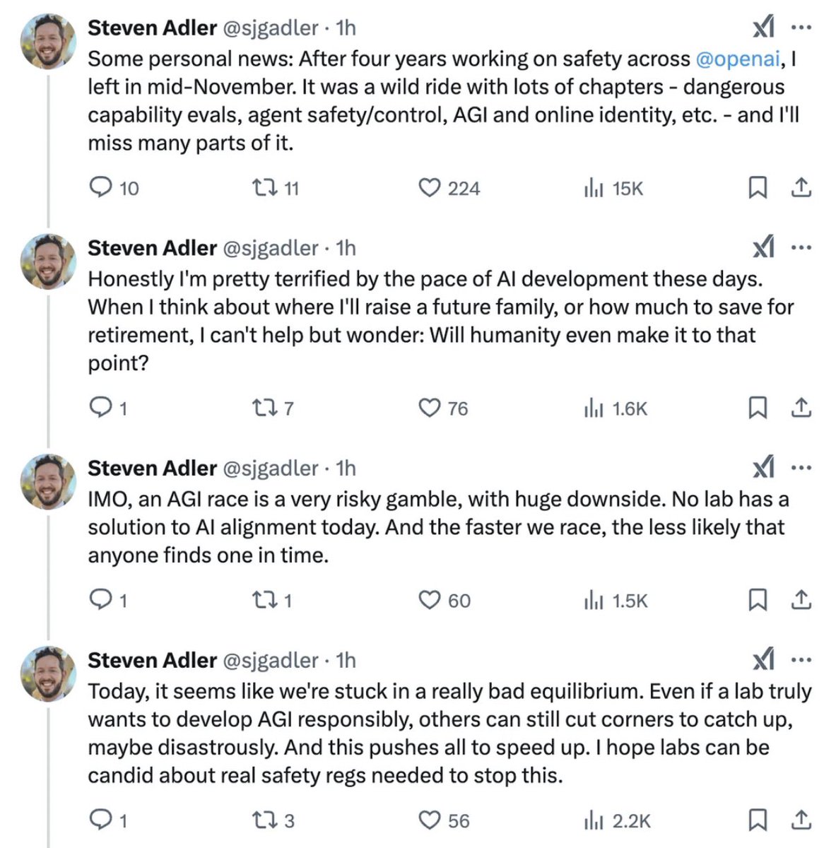 Another OpenAI safety researcher has quit: "Honestly I am pretty terrified."