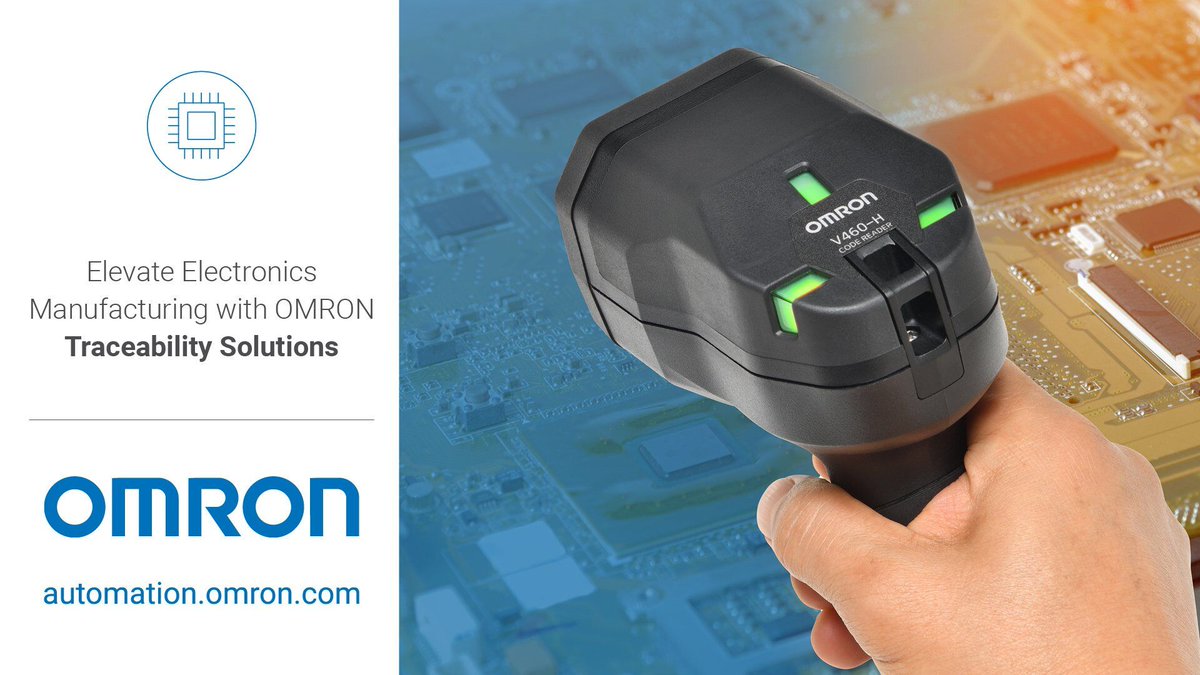 OmronAutomation's tweet photo. #Omron's V460 #BarcodeReader helps #electronics manufacturers maintain impeccable quality control across trays, reels, and components. It's designed to read direct part marks on challenging backgrounds, using features like predictive autofocus. Learn more: https://t.co/0Qfb0Bg22H https://t.co/hEg6uF2LEe