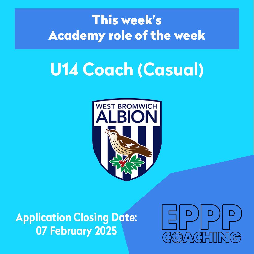 EPPP Coaching (@epppcoaching) on Twitter photo This weeks Academy role of the week is <a href="/WBA/">West Bromwich Albion</a> with their u14โs. Link below ๐
irecruit.efl.com/vacancies/1371โฆ
Good luck to all applicants! This weeks Academy role of the week is <a href="/WBA/">West Bromwich Albion</a> with their u14โs. Link below ๐
irecruit.efl.com/vacancies/1371โฆ
Good luck to all applicants!