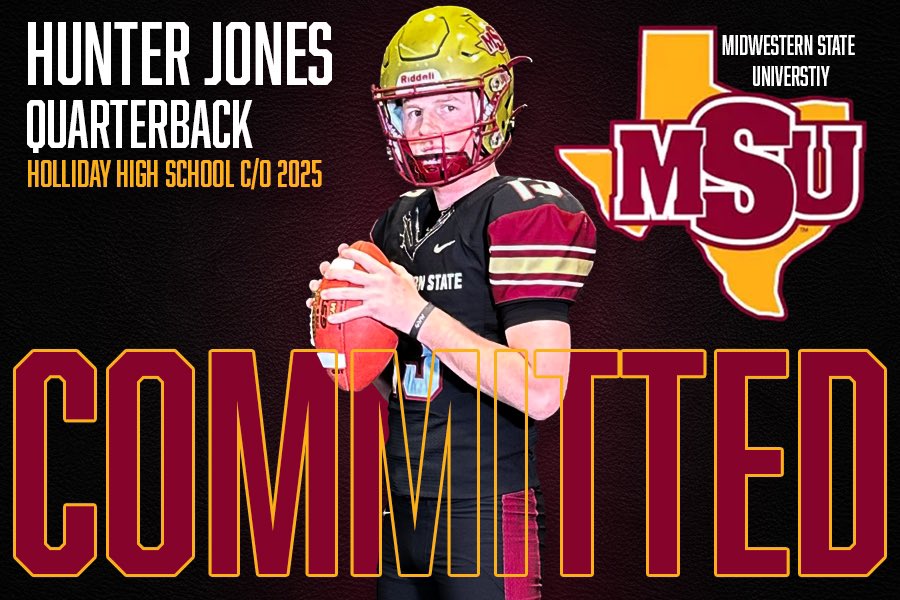I am very excited and grateful to announce my commitment to <a href="/MSUTexasFB/">Midwestern State Football</a>! Thank you 
Coach Renner and <a href="/CoachKirkBryant/">Kirk Bryant</a> for the opportunity to continue my athletic career. #committed #StangGang <a href="/MustangsDC/">Rich Renner</a> <a href="/HollidayISD/">Holliday ISD</a> <a href="/HollidayEagles/">Holliday High School</a> <a href="/HERO_Athletics1/">Holliday Athletics</a> <a href="/Kyle__Atwood/">Kyle Atwood</a> <a href="/ReganCrim/">Regan Crim</a>