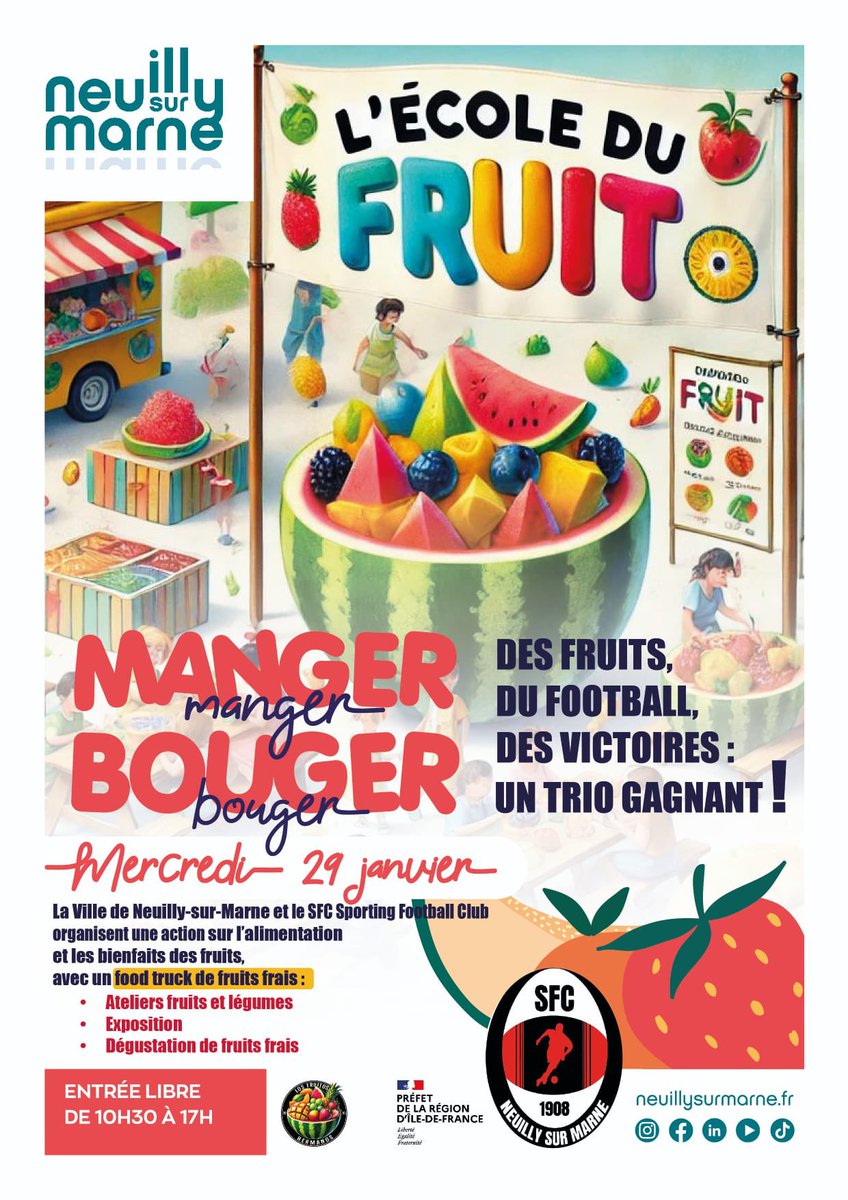 ChĂ©rif Sadio (@cherifsadio) on Twitter photo Le <a href="/NSMSFC93/">SFC Neuilly Sur Marne</a> sâassocie Ă la Mairie de <a href="/Neuilly_Marne/">Ville de Neuilly-sur-Marne</a> pour un Ă©vĂ©nement autour de lâalimentation et des bienfaits des fruits frais.
đ
29 janvier
đ Stade Georges Foulon
âą Programme :
đ Atelier fruits et lĂ©gumes
đ Exposition
đ DĂ©gustation de fruits frais
Letâs go! Le <a href="/NSMSFC93/">SFC Neuilly Sur Marne</a> sâassocie Ă la Mairie de <a href="/Neuilly_Marne/">Ville de Neuilly-sur-Marne</a> pour un Ă©vĂ©nement autour de lâalimentation et des bienfaits des fruits frais.
đ
29 janvier
đ Stade Georges Foulon
âą Programme :
đ Atelier fruits et lĂ©gumes
đ Exposition
đ DĂ©gustation de fruits frais
Letâs go!