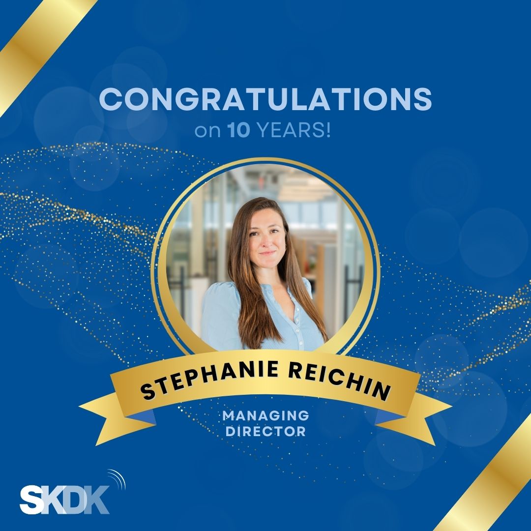 Huge thanks to Stephanie Reichin (<a href="/StephReichin/">Steph Reichin</a>) for 1️⃣0️⃣ years of incredible work! 🎉 From Associate to Managing Director, Steph has led some of our biggest philanthropic, nonprofit, and public-sector projects. 

Congrats, Steph—we’re lucky to have you! 🥳 #TeamSKDK