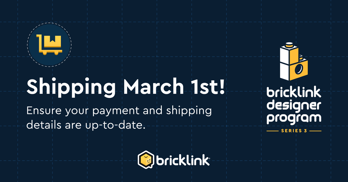 BrickLink's tweet photo. Series 3 sets begin to ship on March 1st!
If your payment method or shipping address has changed, reach out to us at https://t.co/Cww2eed5uv.
Once your order is shipped, we'll send you an email with all the details.
#LEGO #BrickLink #BDPSeries3 https://t.co/Sq1cDVbupz