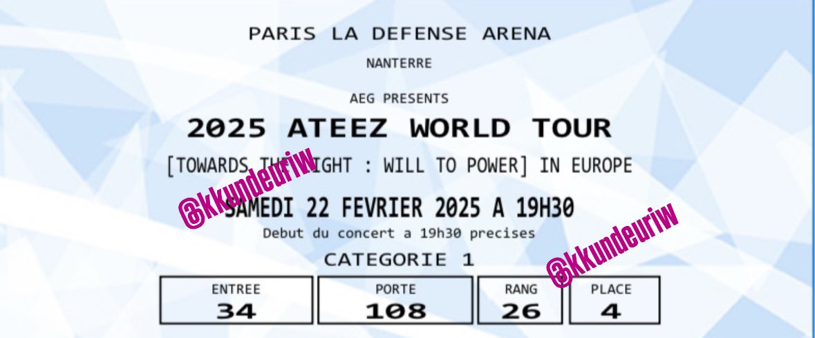 kkundeuriw's tweet image. ATEEZ LA DÉFENSE ARENA - PARIS
Je cherche à échanger ma place pour retrouver mes copines
📍Place porte 108 contre porte 113
📆Échange sur place le soir du concert 
💬DM si vous pouvez sauver notre soirée💋

#ATEEZinEurope #ATEEZ #ATEEZinParis