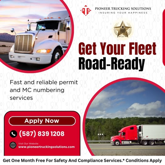 PioneerTrucksol's tweet image. Fast-track your journey with Pioneer Trucking Solutions—quick US DOT numbers, state permits, and MC numbers, hassle-free!

☎ 587 839 1208

🌐 pioneertruckingsolutions.com

#USDOT #StatePermits #MCNumbering #PioneerTrucking #TruckingServices #CommercialTrucking #CalgaryBusiness