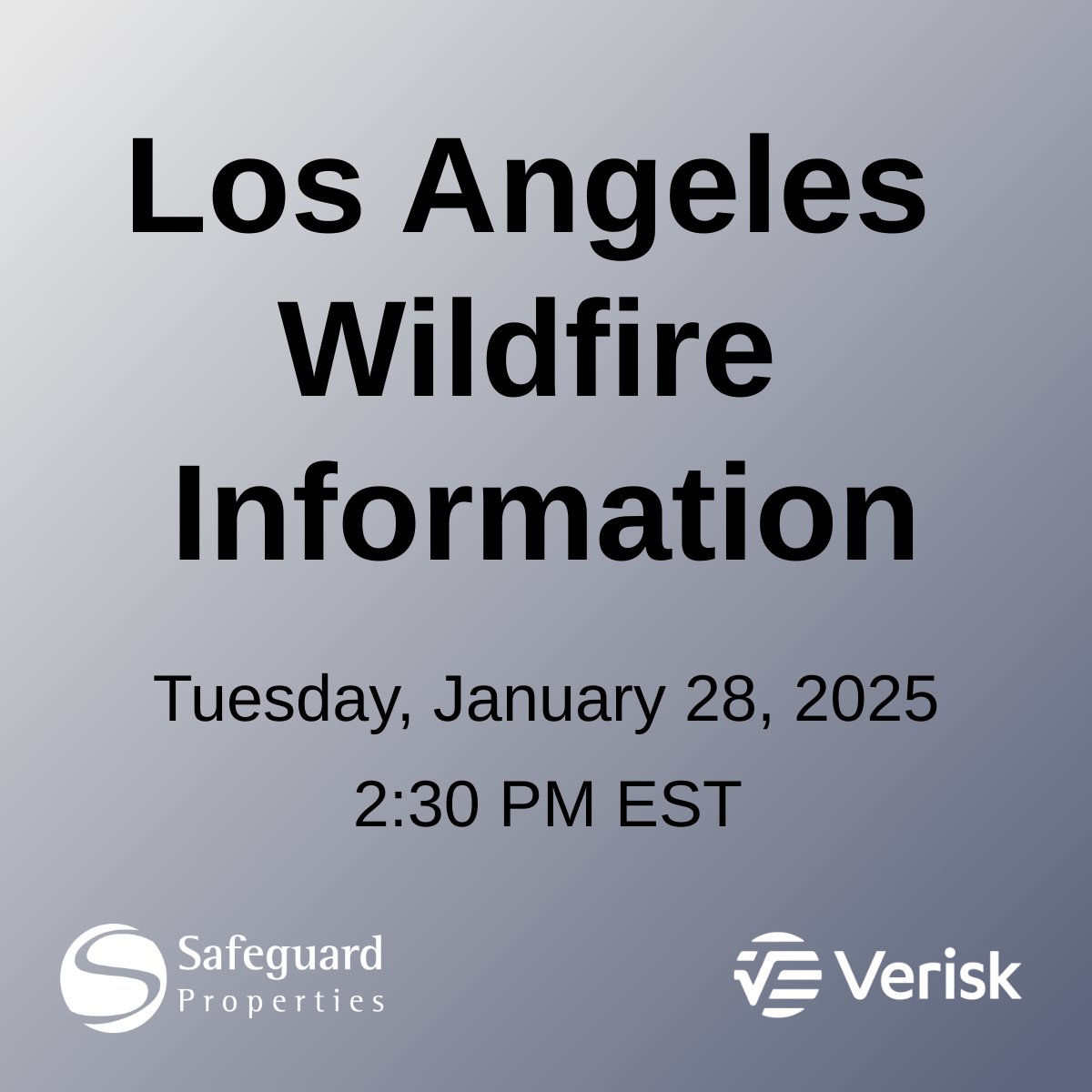 Register today for the Los Angeles Wildfire Information webinar.  Representatives from Safeguard Properties and Verisk will share the most up-to-date information available including damage estimates, fire location, reported damages and more.  Register Now: hubs.ly/Q0349s8d0