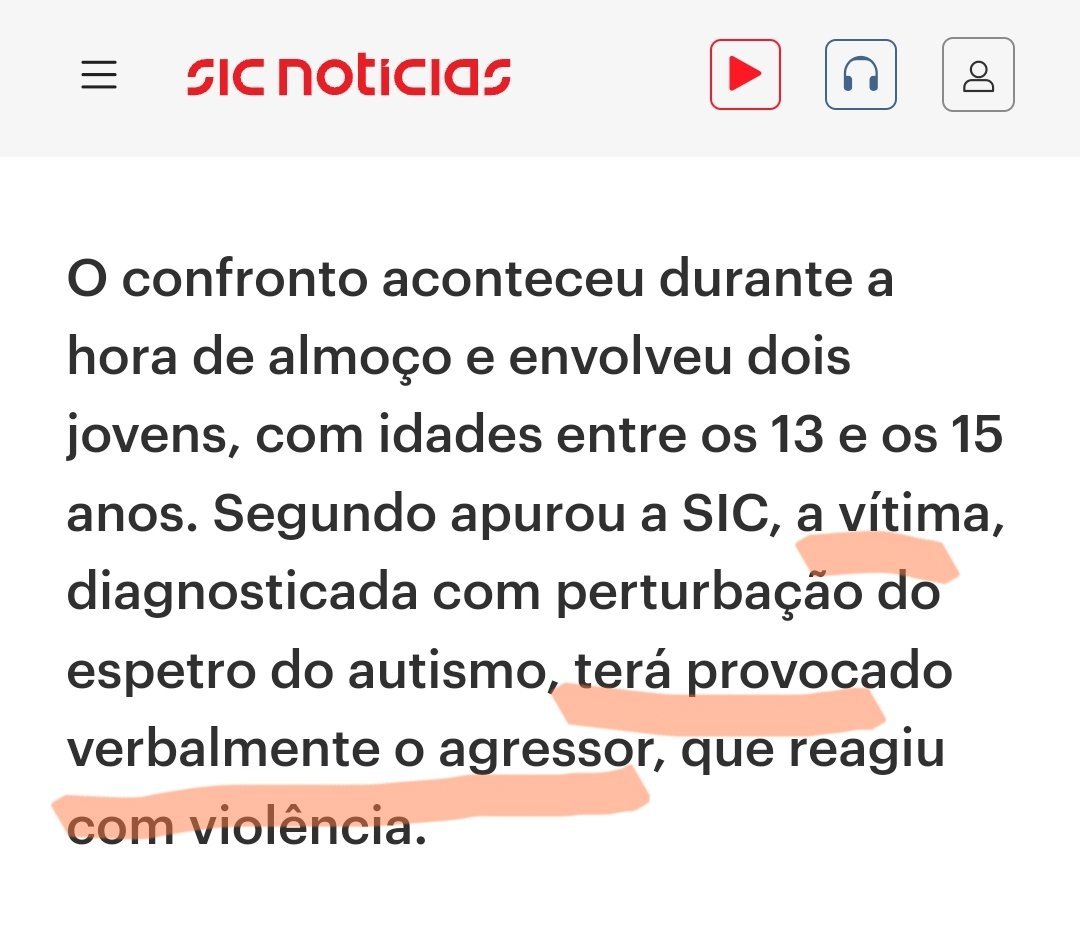 Perdoem o meu "francês"!
FODA-SE <a href="/SICNoticias/">SIC Notícias</a>, vocês têm coragem de fabricar uma notícia destas para DEFENDER o agressor só porque ele é PRETO?
O menino autista não provocou, foi provocado, e já era reincidência.
Metem nojo. Pode ser que um dia destes calhe a um filho vosso!!