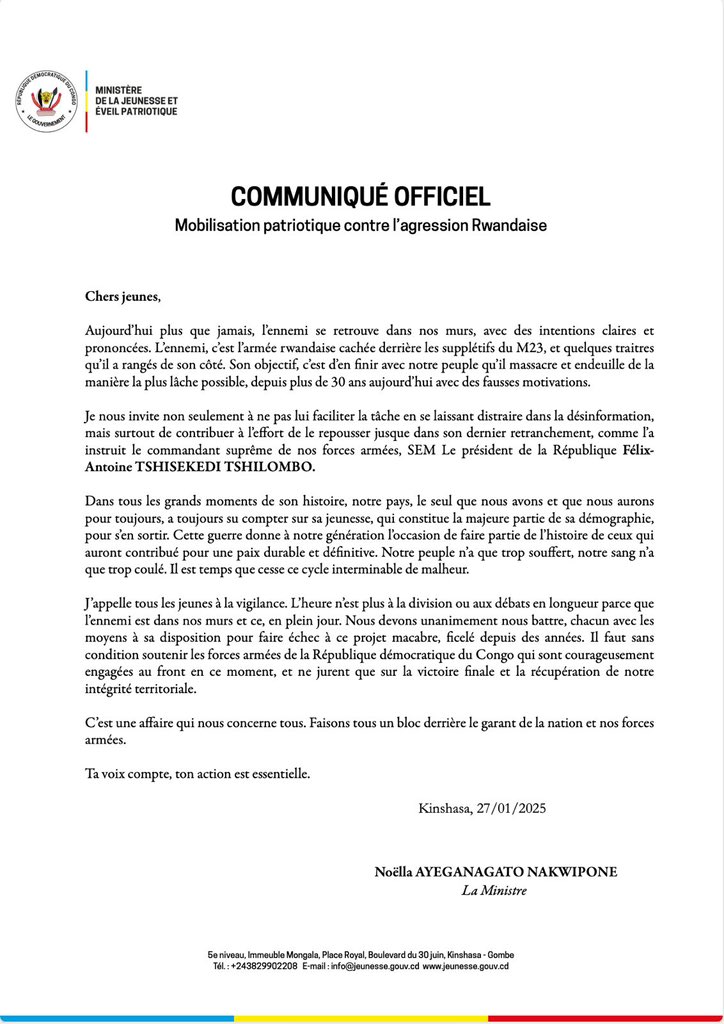 Ministère de la Jeunesse et Éveil Patriotique tweet media