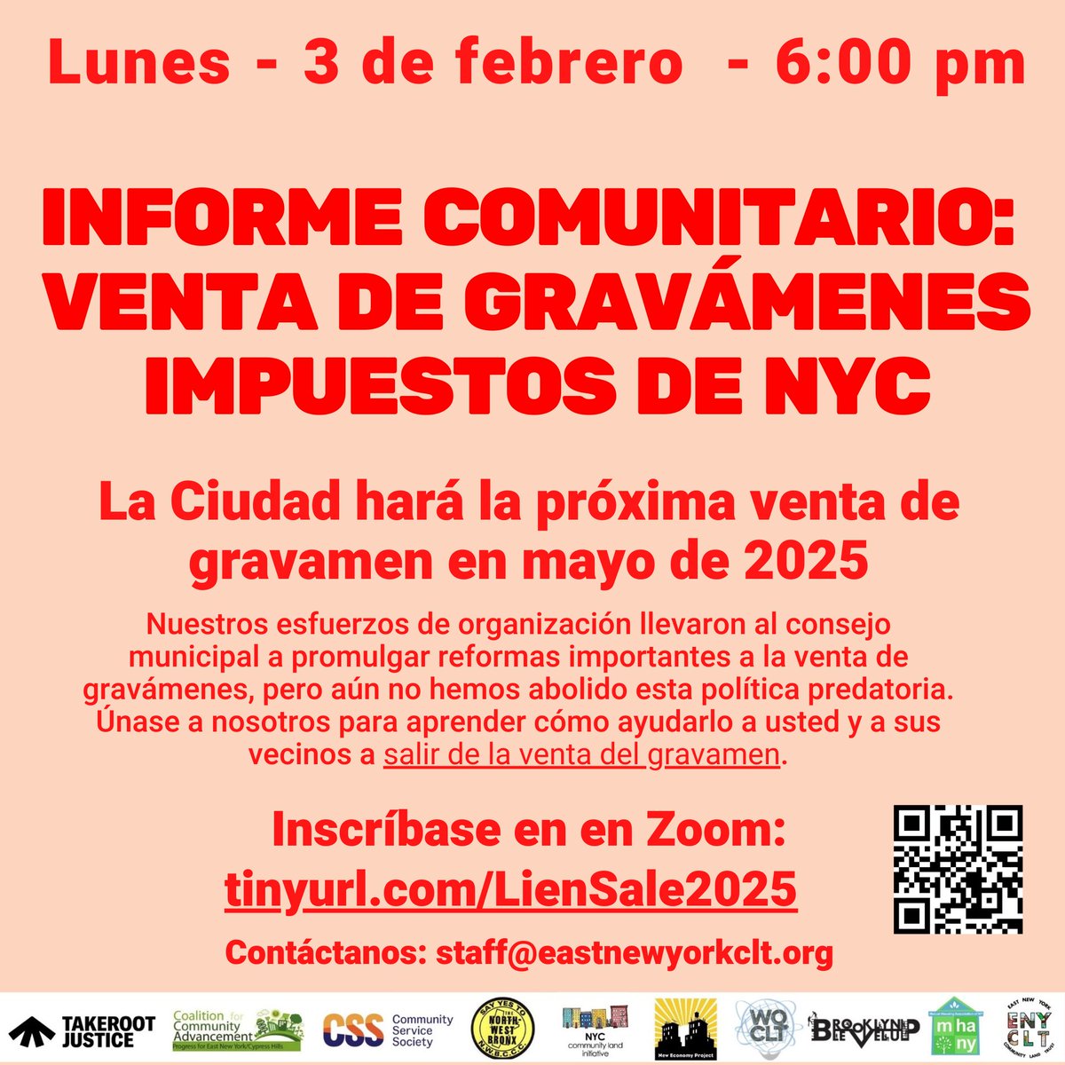 East New York CLT (@eastnewyorkclt) on Twitter photo This May, <a href="/NYCMayor/">Mayor Eric Adams</a> <a href="/NYCFinance/">NYC Finance</a> plans to hold the first lien sale since 2021. Join the Community Briefing on the NYC Tax Lien Sale on Monday, Feb 3 at 6 pm to learn how to protect your community from this predatory policy: tinyurl.com/LienSale2025 This May, <a href="/NYCMayor/">Mayor Eric Adams</a> <a href="/NYCFinance/">NYC Finance</a> plans to hold the first lien sale since 2021. Join the Community Briefing on the NYC Tax Lien Sale on Monday, Feb 3 at 6 pm to learn how to protect your community from this predatory policy: tinyurl.com/LienSale2025
