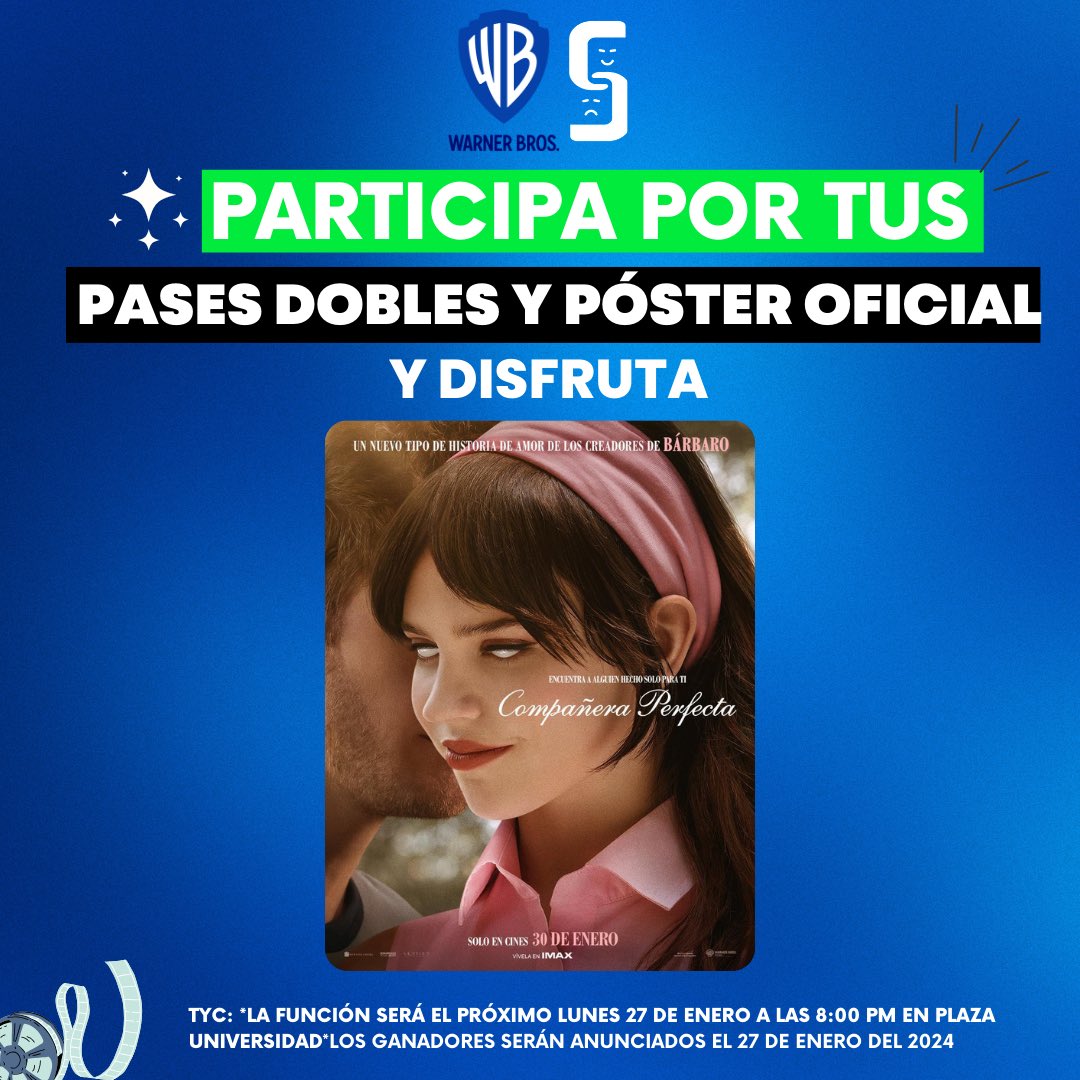 CineSpoilersMex's tweet photo. Cinespoilers, tenemos pases dobles para que disfruten de #CompañeraPerfecta 

Un amor que trasciende lo humano y desafía las barreras de la realidad

✅Da RT y Fav 
✅Escribe tu nombre completo 

La función es hoy a las 19:30 hrs en Cinépolis Plaza Universidad https://t.co/7qR3TQHrNV