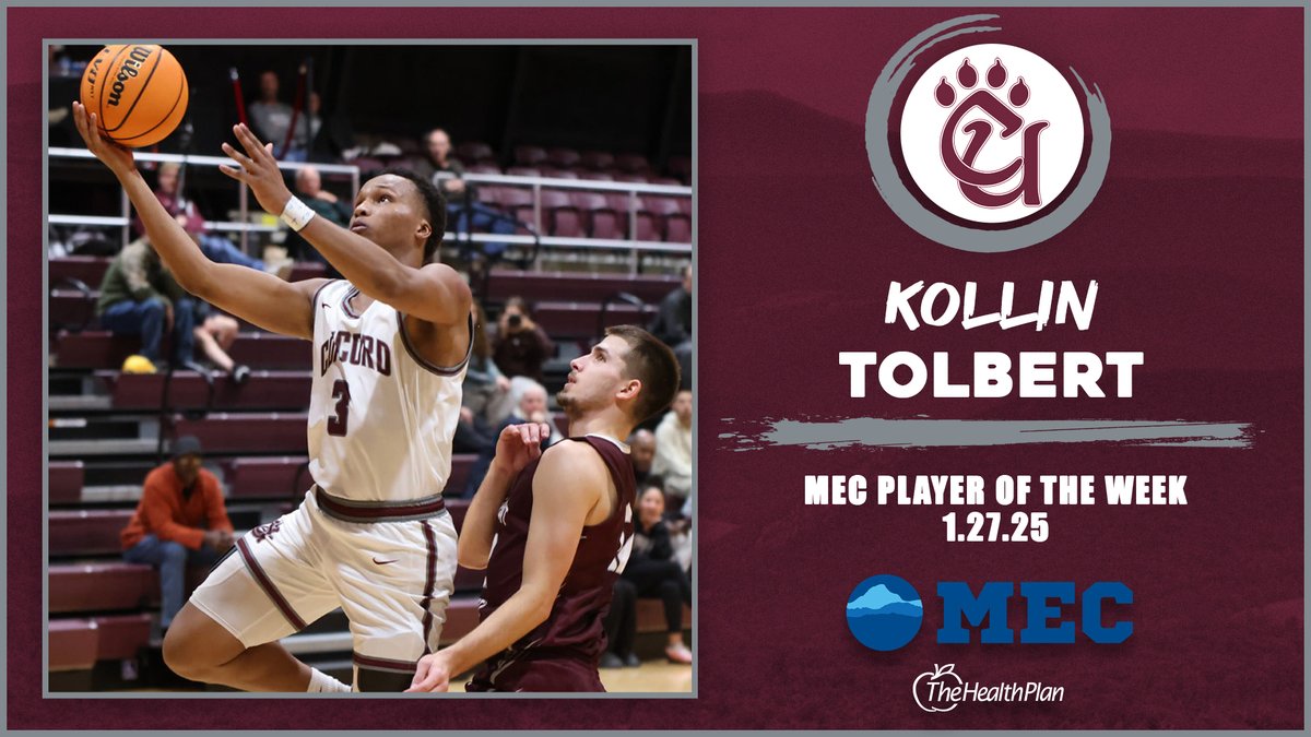 CUMountainlions (@cumountainlions) on Twitter photo For the second week in a row, <a href="/CU_MBB/">Concord Basketball</a> has an MEC Player of the Week selection. Kollin Tolbert averaged 30 points and 8.5 rebounds per game while shooting 64.5 percent from the field in 2 games. This week's award is the second POTW nod for Tolbert this season. For the second week in a row, <a href="/CU_MBB/">Concord Basketball</a> has an MEC Player of the Week selection. Kollin Tolbert averaged 30 points and 8.5 rebounds per game while shooting 64.5 percent from the field in 2 games. This week's award is the second POTW nod for Tolbert this season.