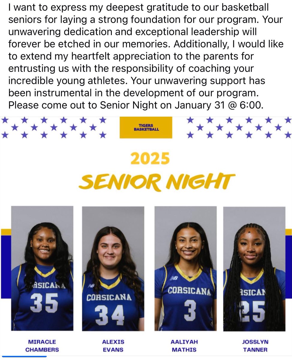 Come out to Senior Night January 31 @ 6:00
