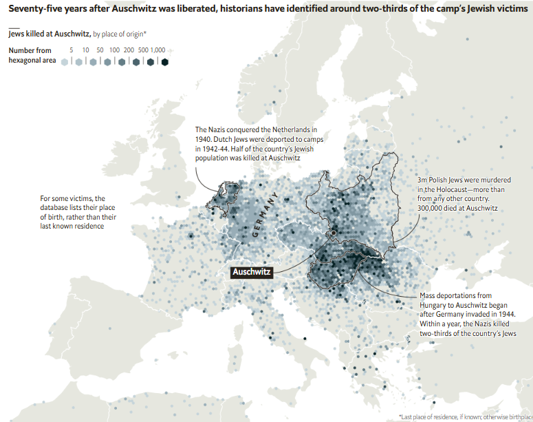 today marks 80 years since the liberation of auschwitz-birkenau in 1945

a look at the geographic origin of the camp’s victims: