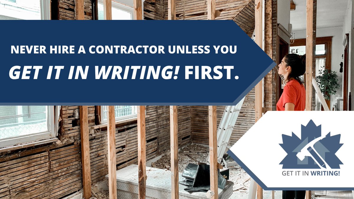 CHBANational's tweet image. #DYK CHBA&apos;s #GetitinWriting! national information program provides homeowners with objective, how-to tips on safely hiring a contractor to work on their home – with a proper written contract that protects them?

Learn more at GetitinWriting!: chba.ca/legal