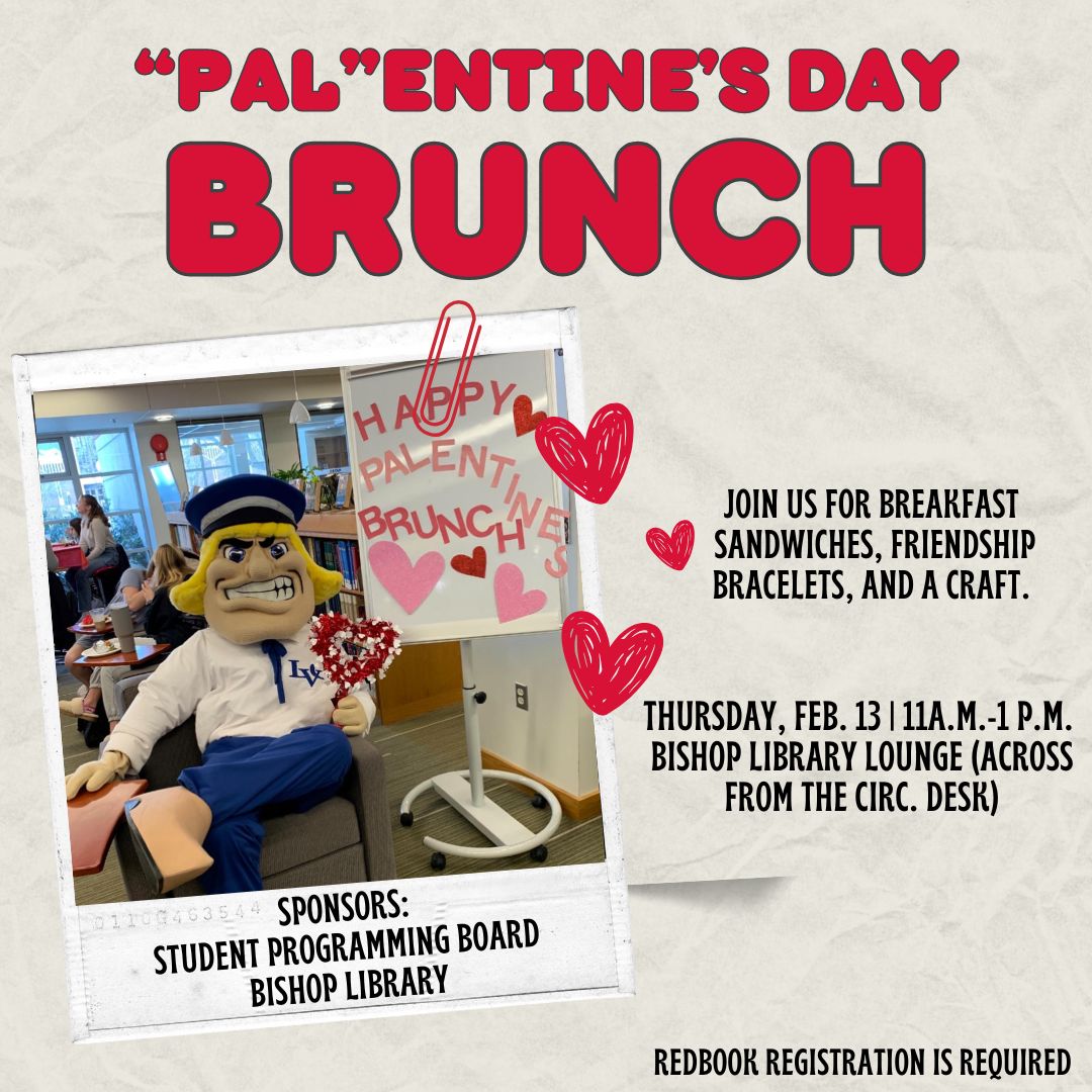 bishop_library's tweet photo. Get your pal and head over to the library entryway for a Palentine's Brunch. It will feature breakfast sandwiches and other fun appetizers, a DIY craft and friendship bracelets. The event runs from 11a.m.-1pm. on Thursday, February 13th. Sign up on Redbook today! https://t.co/t3SCoAbjdm