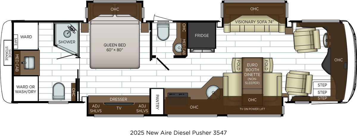 Check out the stunning 2025 New Aire 3547!  This luxurious compact Class A motorhome is designed with comfort and convenience in mind. 

The New Aire 3547 is the ideal luxury coach for those new to RVing or looking to downsize without compromising on style or quality.