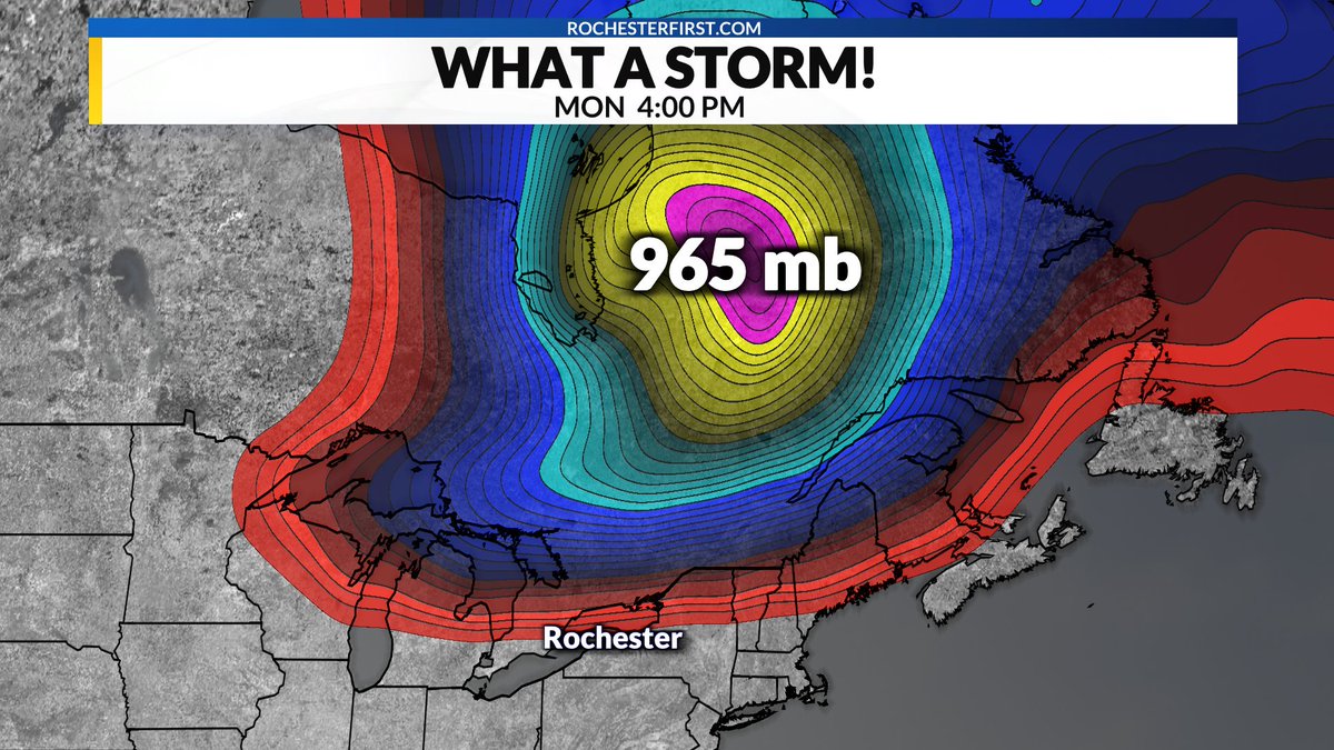 Well, this isn't something you see every day. The center of low pressure passing to our north across Canada is down to 965 mb. Put another way, we would typically associate a pressure of that magnitude with a CAT 2 to CAT 3 hurricane. 

According to the NWS Buffalo office, the