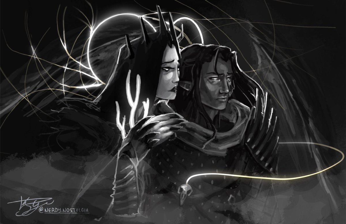 “You will return to me, my champion, evermore.” 🗡️🥀

Another panel from my #NocturnCMV and I’m so happy with how it turned out!

Vax’ildan and the Matron of Ravens created by <a href="/VoiceOfOBrien/">Liam O'Brien</a> and <a href="/matthewmercer/">Matthew Mercer</a> respectively on <a href="/CriticalRole/">Critical Role</a> #CriticalRole #criticalrolefanart
