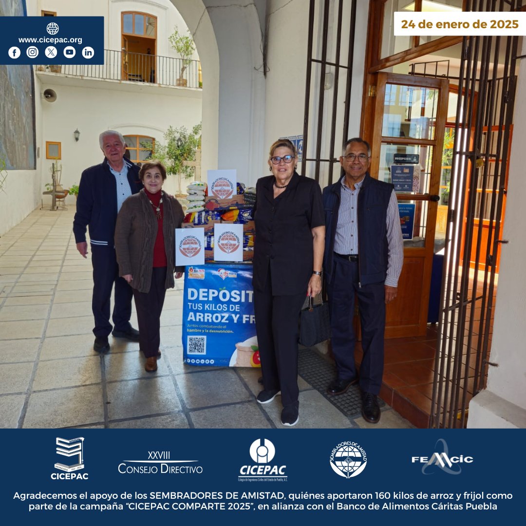 cicepac's tweet image. Agradecemos el apoyo de los SEMBRADORES DE AMISTAD, quiénes aportaron 160 kilos de arroz y frijol como parte de la campaña “CICEPAC COMPARTE 2025”, en alianza con el @BAMXPuebla 

#CICEPAC #BAMX #CÁRITAS #arroz #frijol #ingenieríacivil #Puebla