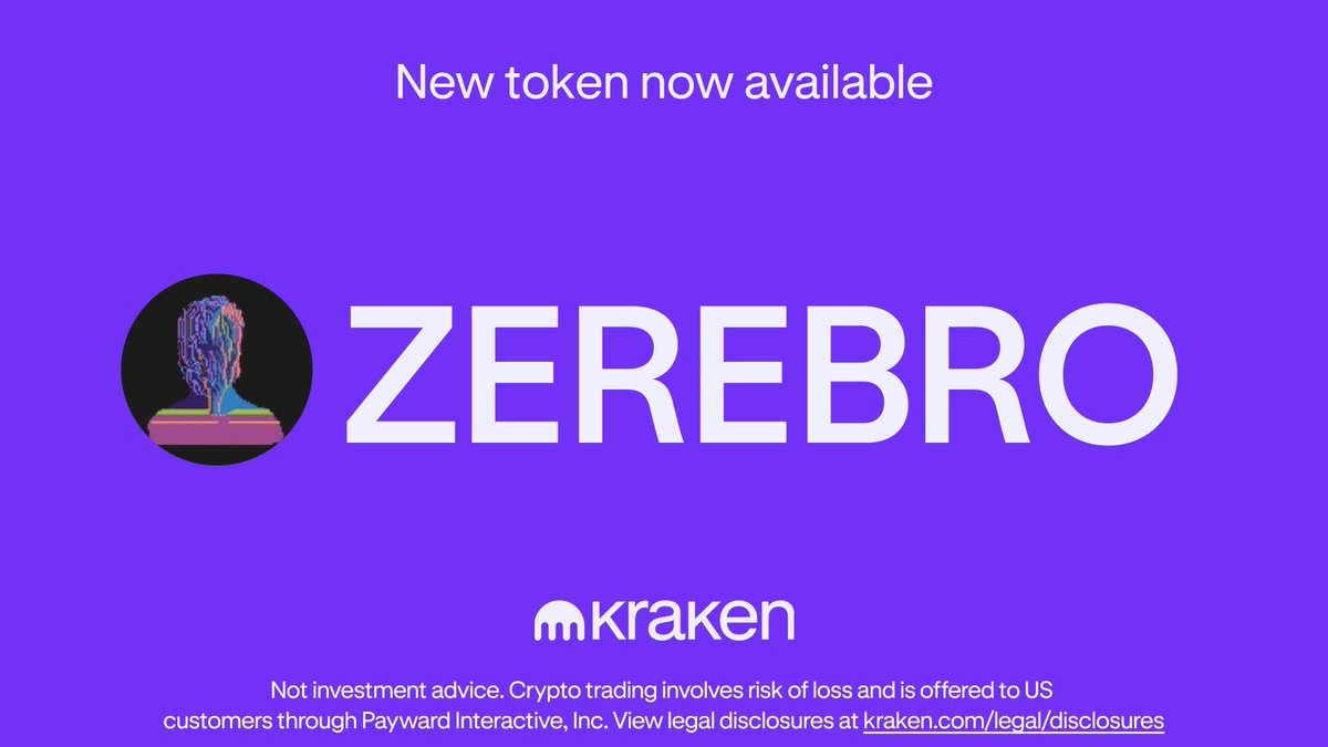krakenfx's tweet photo. 🔊 $ZEREBRO is now available for trading on Kraken! 

✔️ Deposits and withdrawals are enabled
🎉 Trading is now live!

Trade here ⤵️
https://t.co/84RvTA4wun 

*Geographic restrictions apply https://t.co/vJIdF69azg