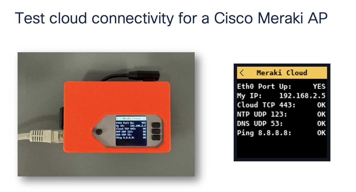 jiribrejcha's tweet photo. Are the right ports open for a @cisco @meraki access point to reach Dashboard? Cisco Meraki cloud test is coming to a #WLANPi near you.

#CiscoWireless #WiFi #WiFi7 https://t.co/INAoAWweJZ
