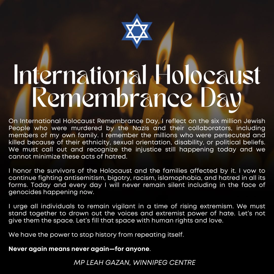 On International Holocaust Remembrance Day, I reflect on the six million Jewish People who were murdered by the Nazis and their collaborators, including members of my own family. I remember the millions who were persecuted and killed because of their ethnicity, sexual