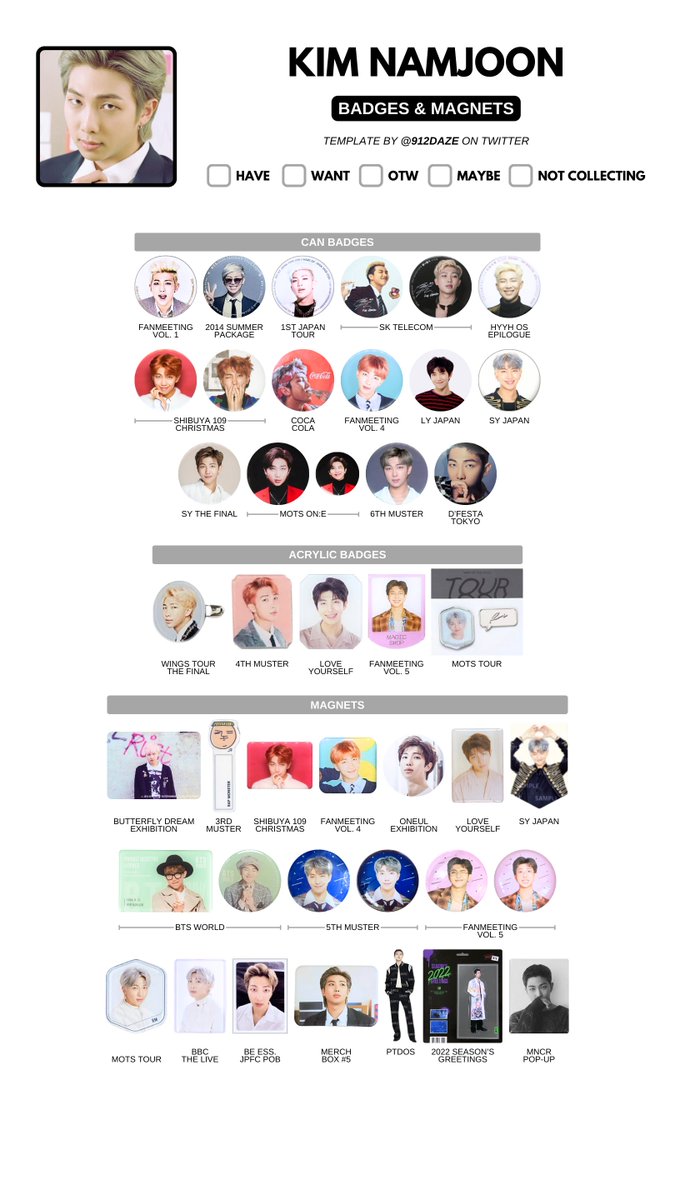 BTS MERCHANDISE MD CAN ACRYLIC BADGE MAGNET WISHLIST WL TEMPLATES