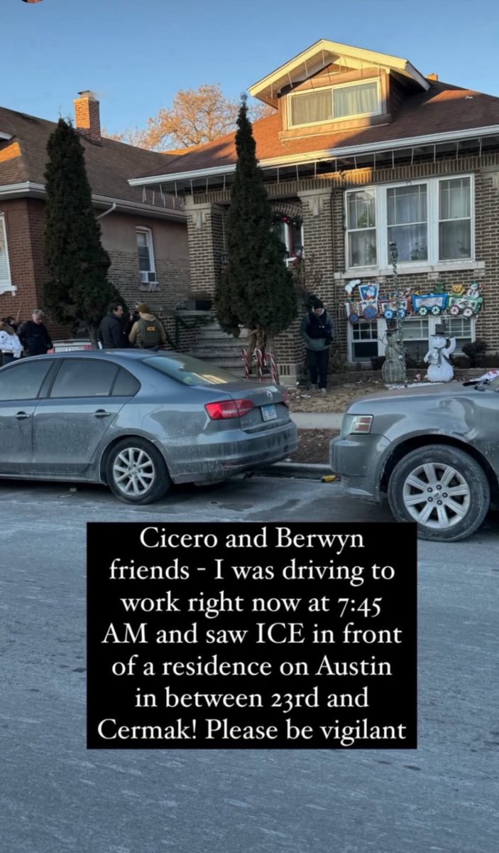 narnjas's tweet photo. ICE in cicero &amp; berwyn area ❗️ be careful friends https://t.co/vzSXZ0eU2E