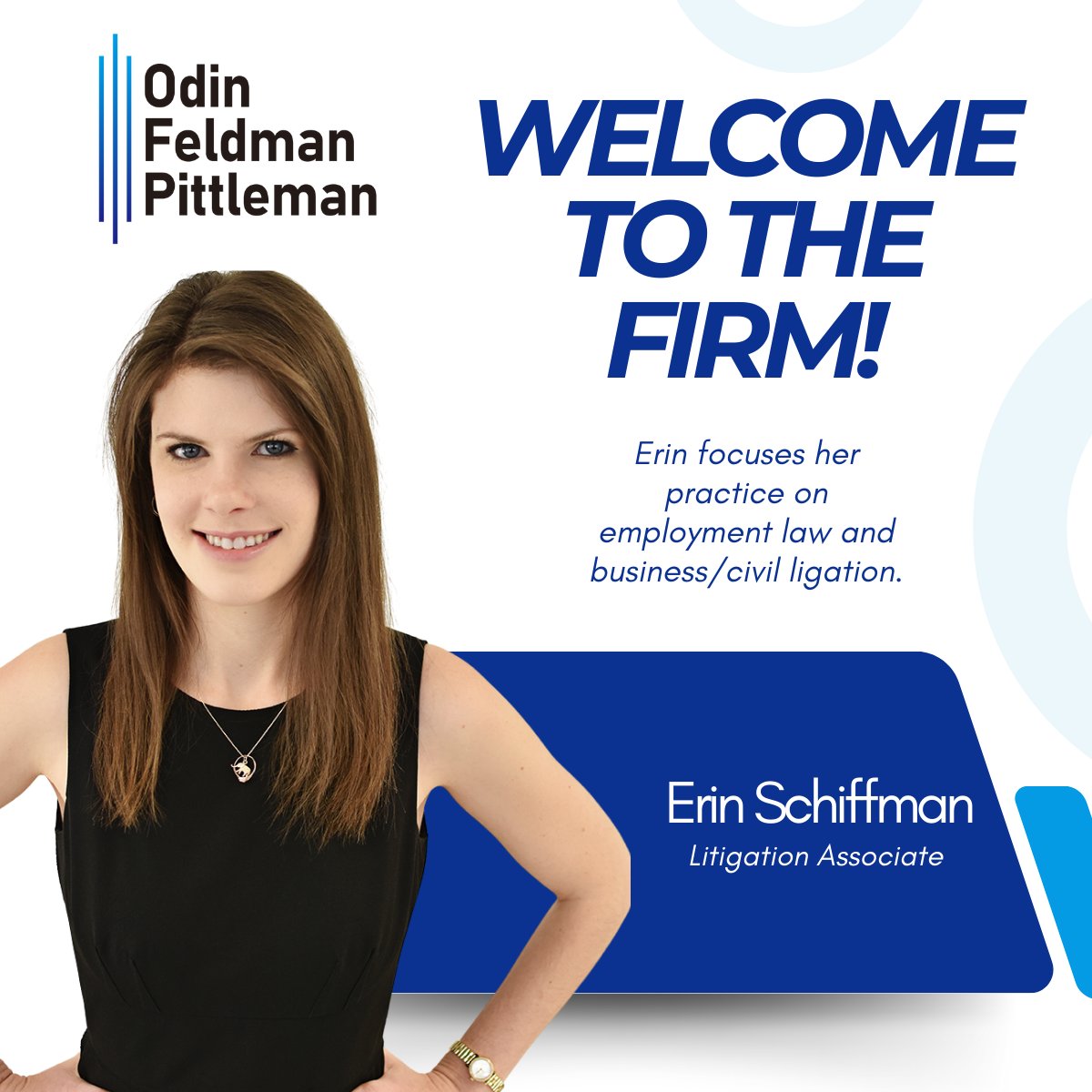 OFPLaw's tweet photo. OFP welcomes Erin Schiffman to our litigation team!

A graduate of the University of Maryland Francis King Carey School of Law @UMDLaw, Erin focuses her practice on employment law and is passionate about disability/special education law. 

Meet Erin: https://t.co/7oEPfxqh27 https://t.co/jCHziogkSN