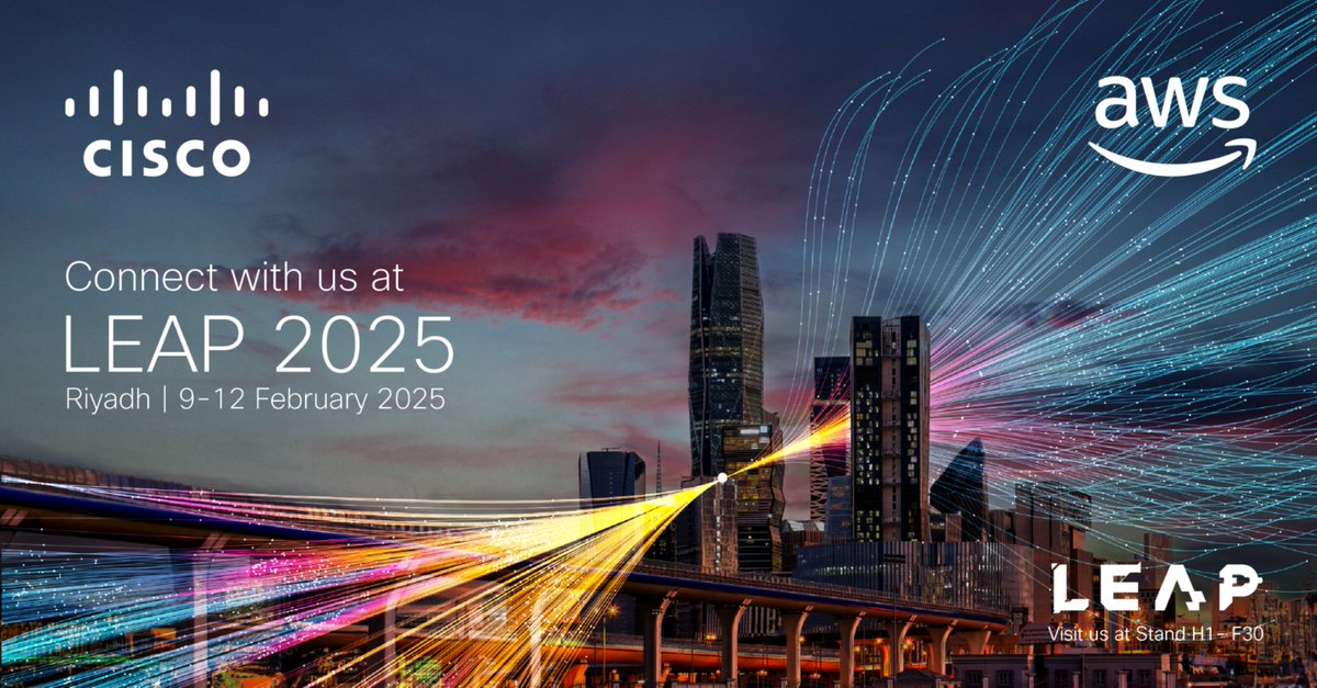 CiscoSaudia's tweet image. Cisco and our Cloud Sponsor, @awscloud are thrilled to invite you to join us at LEAP 2025, Saudi Arabia&apos;s landmark tech event.

📍 Visit us at Stand H1.F30 to connect with our experts

Learn more ➡️ cs.co/LEAP25

#CiscoLEAP #CiscoSaudi #LEAP25
@LEAPandInnovate