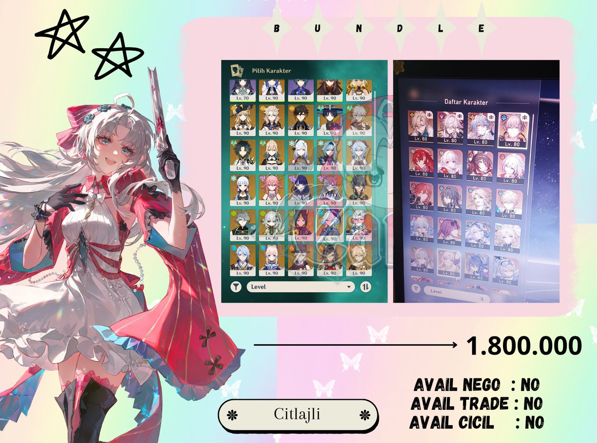 carmistore's tweet photo. #WTS akun bundle Genshin Impact &amp; Honkai Star Rail | Asia

AR 60 TL 70, Aether Caelus, End Game

t wts wtb acc account bundle gi hsr
[Scroll on reply for more details] ⬇️ https://t.co/tr2Kfdu1gR