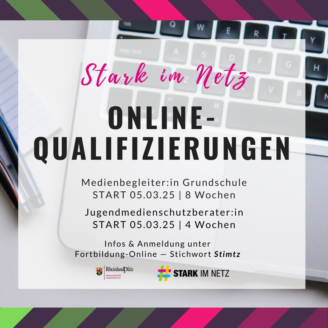 Sie arbeiten gerne flexibel und möchten sich mit Mediennutzung von Kindern und Jugendlichen beschäftigen? Dann sind die Online-Qualifizierungen Medienbegleiter:in Grundschule und Jugendmedienschutzberater:in von Stark im Netz das Richtige für Sie.
starkimnetz.rlp.de/startseite/
<a href="/pl_rlp/">Pädagogisches Landesinstitut Rheinland-Pfalz</a>