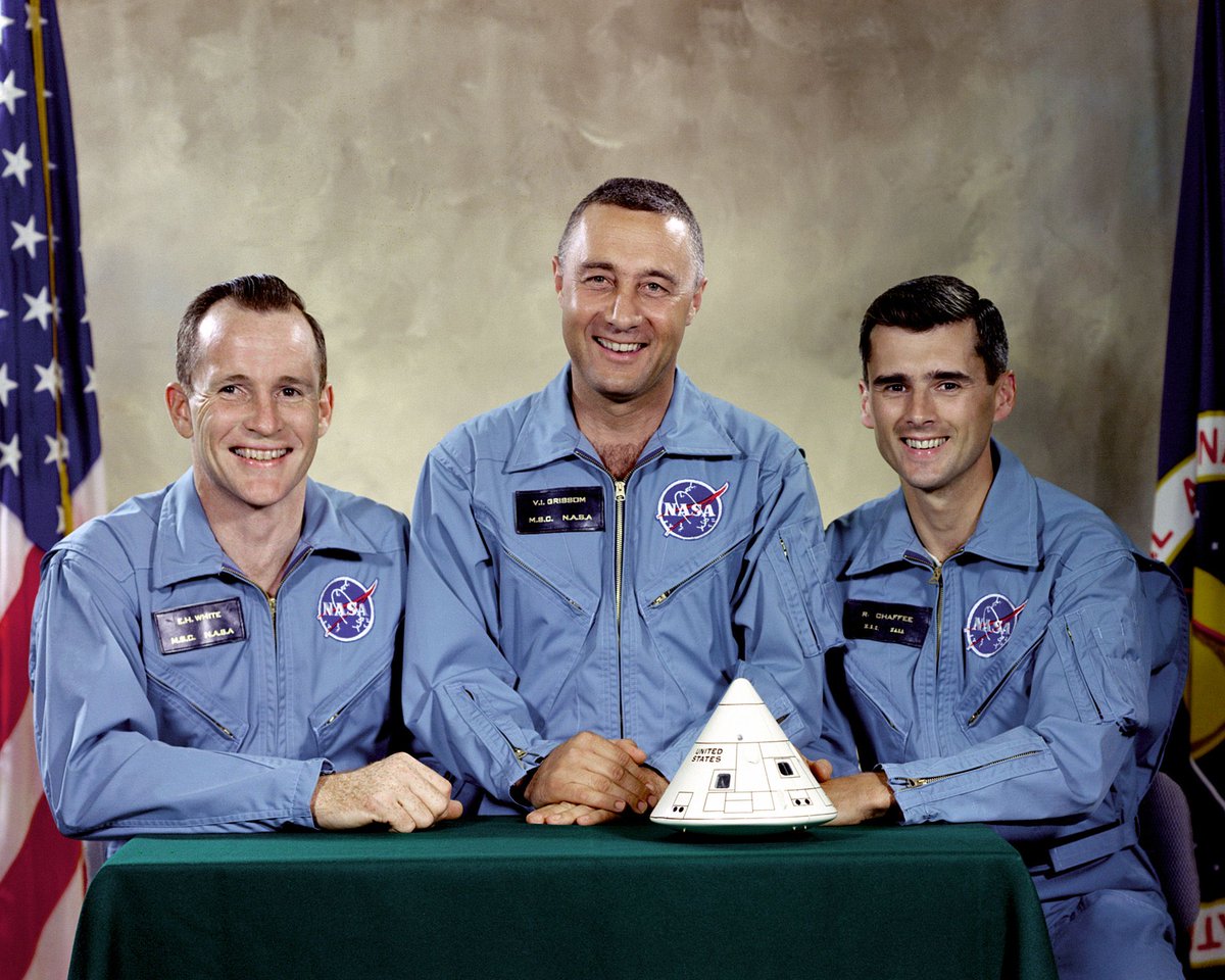 airandspace's tweet photo. Remembering the crew of Apollo 1.

On this day in 1967, astronauts Virgil I. "Gus" Grissom, Edward H. White II, and Roger B. Chaffee perished in a fire during a pre-launch test for what was to be the first crewed Apollo mission. https://t.co/pi33iRac8d