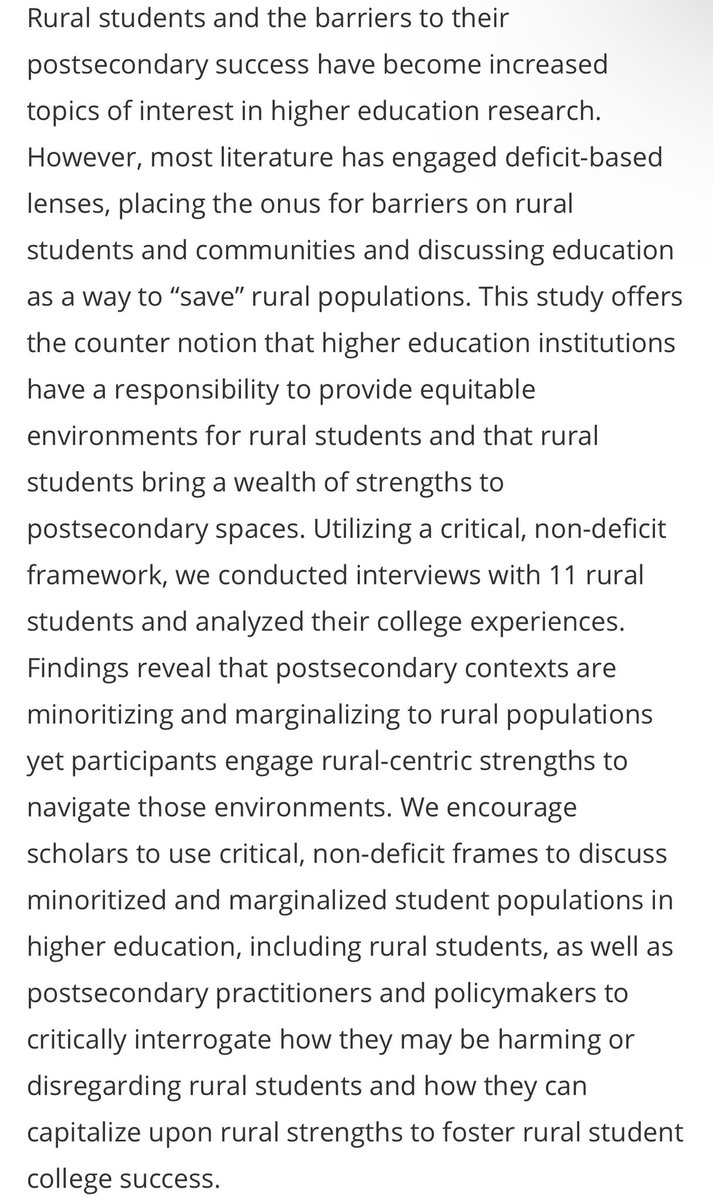 Dr. Ty C. McNamee (he, him, his) (@tycmcnamee) on Twitter photo I am excited to share our new pub “Because I’m from a Rural Background”: An Examination of Rural Students in Higher Ed Through a Critical Non-Deficit Framework! Shoutout to my amazing co-authors <a href="/SonjaArdoin/">Sonja Ardoin, Ph.D.</a>, <a href="/ndcooper22/">Nikki Cooper</a>, and Vanessa A. Sansone! Thank you so much to <a href="/JHE_Editors/">The Journal of Higher Education - (JHE)</a> I am excited to share our new pub “Because I’m from a Rural Background”: An Examination of Rural Students in Higher Ed Through a Critical Non-Deficit Framework! Shoutout to my amazing co-authors <a href="/SonjaArdoin/">Sonja Ardoin, Ph.D.</a>, <a href="/ndcooper22/">Nikki Cooper</a>, and Vanessa A. Sansone! Thank you so much to <a href="/JHE_Editors/">The Journal of Higher Education - (JHE)</a>