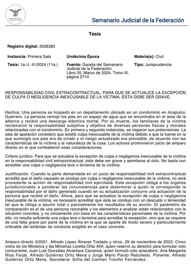 ‼️#ÚltimaHora La Suprema Corte fijó un importante precedente en materia de responsabilidad civil por accidentes y daños en los condominios. 
📍Hechos: Una persona falleció en un condominio de #Acapulco por una descarga eléctrica al tocar una fuente instalada en las áreas comunes.