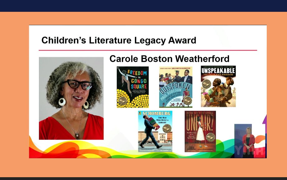 ErinDealey's tweet photo. @PaulaYoo @margaritapoet @SimonKIDS @SCBWINorthCal 6/ YES! Congrats to @poetweatherford recipient of the Children's Literature Legacy Award! #WritingCommunity #kidlit #YALSA https://t.co/HLs1WhN1I2 https://t.co/Nw0W8h7HHs