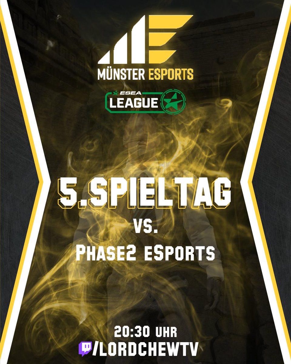 🚨Ladies and Gentleman, it is Spieltag No. 5🚨
Wir stehen 3-1 und heute geht es ran gegen Phase2 eSports!

Schaltet um 20:30 Uhr ein und schaut uns (hoffentlich) beim gewinnen zu!
⏰ 20:30 Uhr
🆚 Phase2 eSports
🎙️<a href="/LordChewTV/">LordChewTV</a> 
📺/lordchewtv