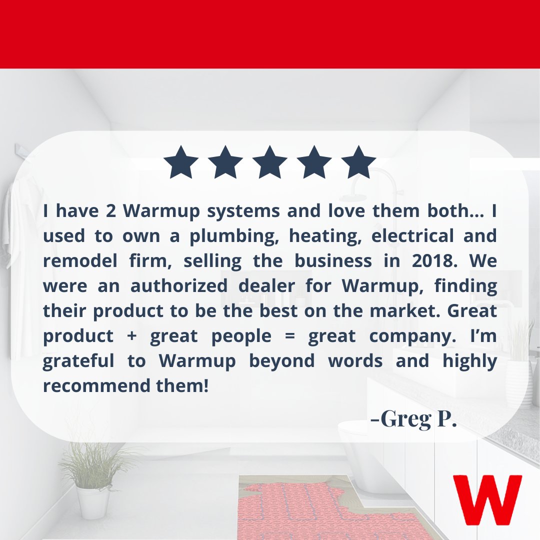 warmupinc's tweet image. With years of experience in plumbing, heating, and remodeling, this customer knows quality! ✨ We’re honored to receive such high praise! 🙌
Click here for free instant pricing: hubs.la/Q033XJ6V0!
•
#RadiantHeat #HeatedFloors #HomeImprovement