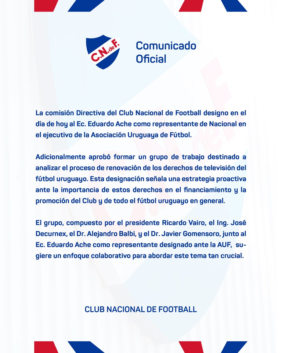 📌 Comunicado oficial de la Comisión Directiva del Club Nacional de Football