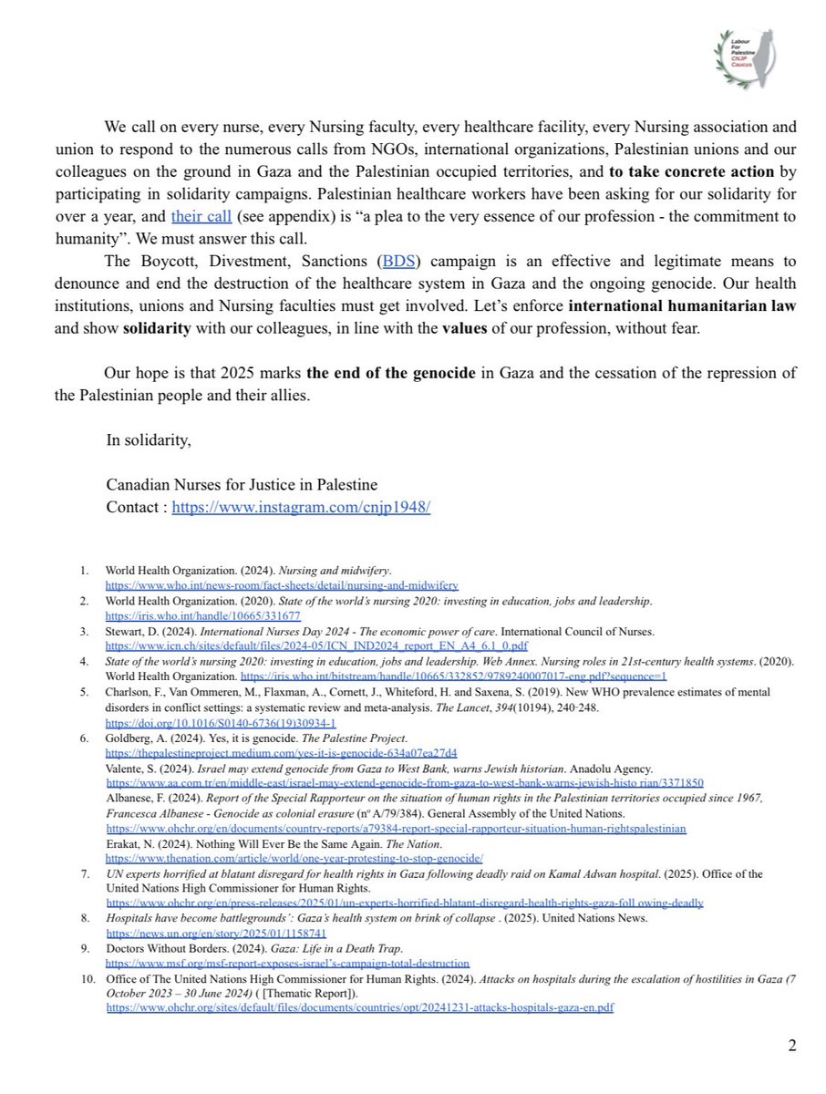 nurses_cnjp's tweet photo. «We call on every nurse, every Nursing faculty, every healthcare facility, every Nursing association and union to respond to the numerous calls from NGOs, intl orgs, 🇵🇸unions &amp; our colleagues on the ground in Gaza &amp; OPT, &amp; to take concrete action» https://t.co/zOBS1VXwEX
